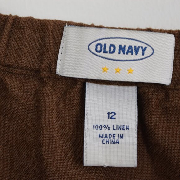 Old Navy Linen Skirt Women 12 Brown Midi Tier Ruffle Hemline Drawstring Waist - Picture 5 of 6